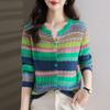 Fashion Women Clothing Colorful Striped Cardigan Sweater Spring Autumn New Korean Versatile Casual Long Sleeve Knitted Coats