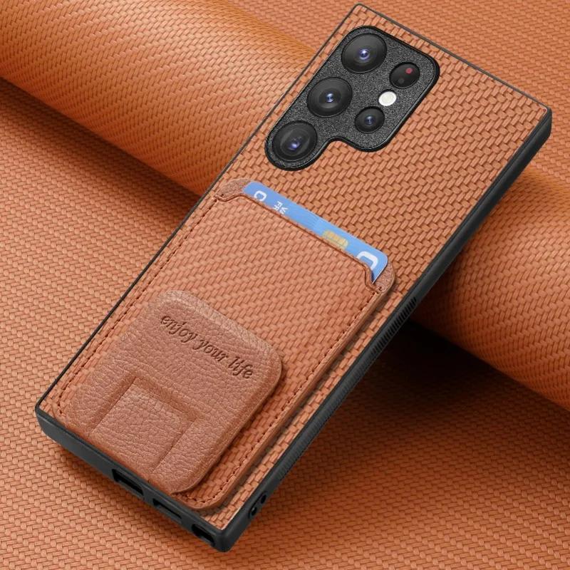 Чехол-подставка из углеродного волокна для Samsung Galaxy S23 FE S22 S24 Ultra Plus A15 A25 A24 A35 A05 A05S, кошелек с держателем для карт