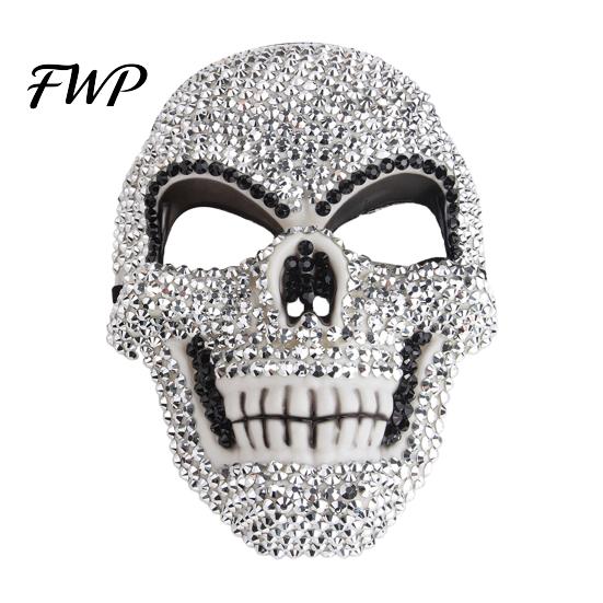 Full Face Skull Mask Rhinestone Halloween Mask, Sparkling And Cat Decorative Party Performance Adjustable Elastic Straps Costume for Carnival