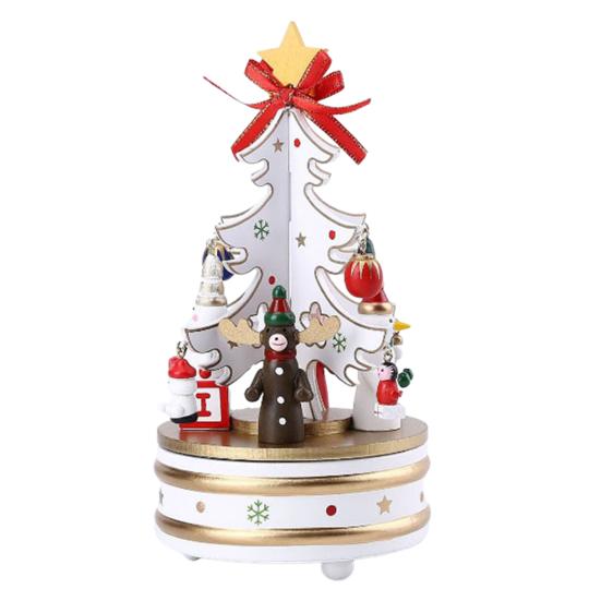 Wooden Christmas Tree Music Box Rotating Music Box Holiday Desktop Figurine for