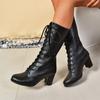 Весна Осень 2024 Новые Женские Элегантные Удобные Уличные Ботинки Модные Ботинки с Перекрещенными Шнурками На Высоком Каблуке С Острым Носком Обувь для Женщин