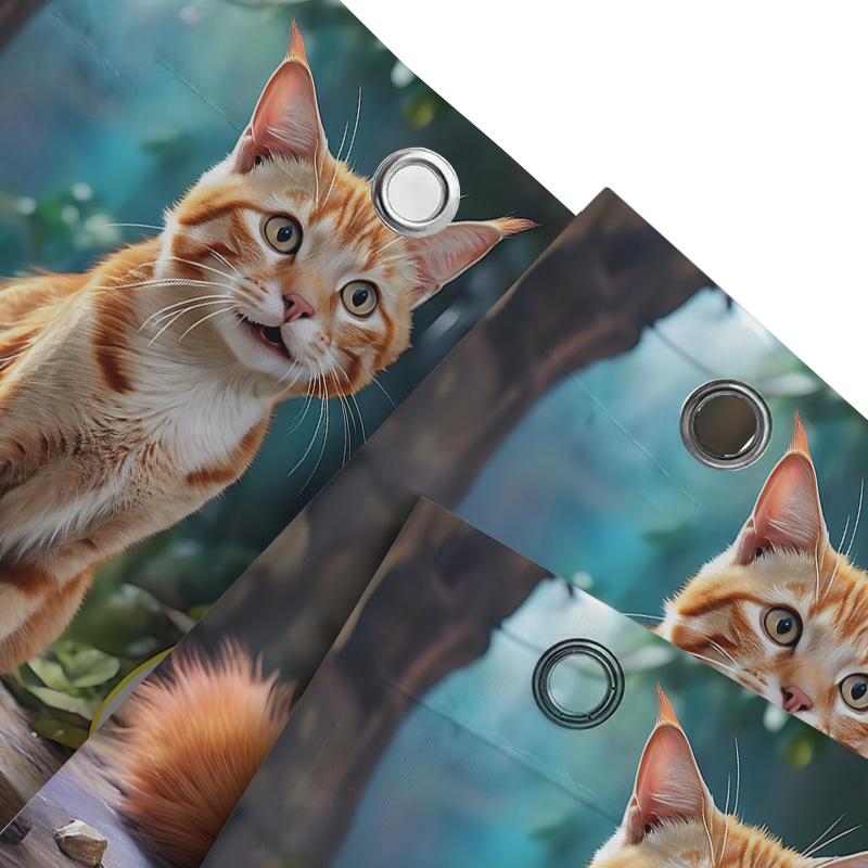 Милый кот и свежий апельсин занавеска для душа для украшения дома - Яркий и причудливый дизайн, подходящий для разделения влажной и сухой зон