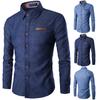 New Mens Denim Shirts Long Sleeve Men Dress Shirt Fashion Slim Fit Style Navy Blue Jeans Male Shirt Longsleeve Shirt for Men