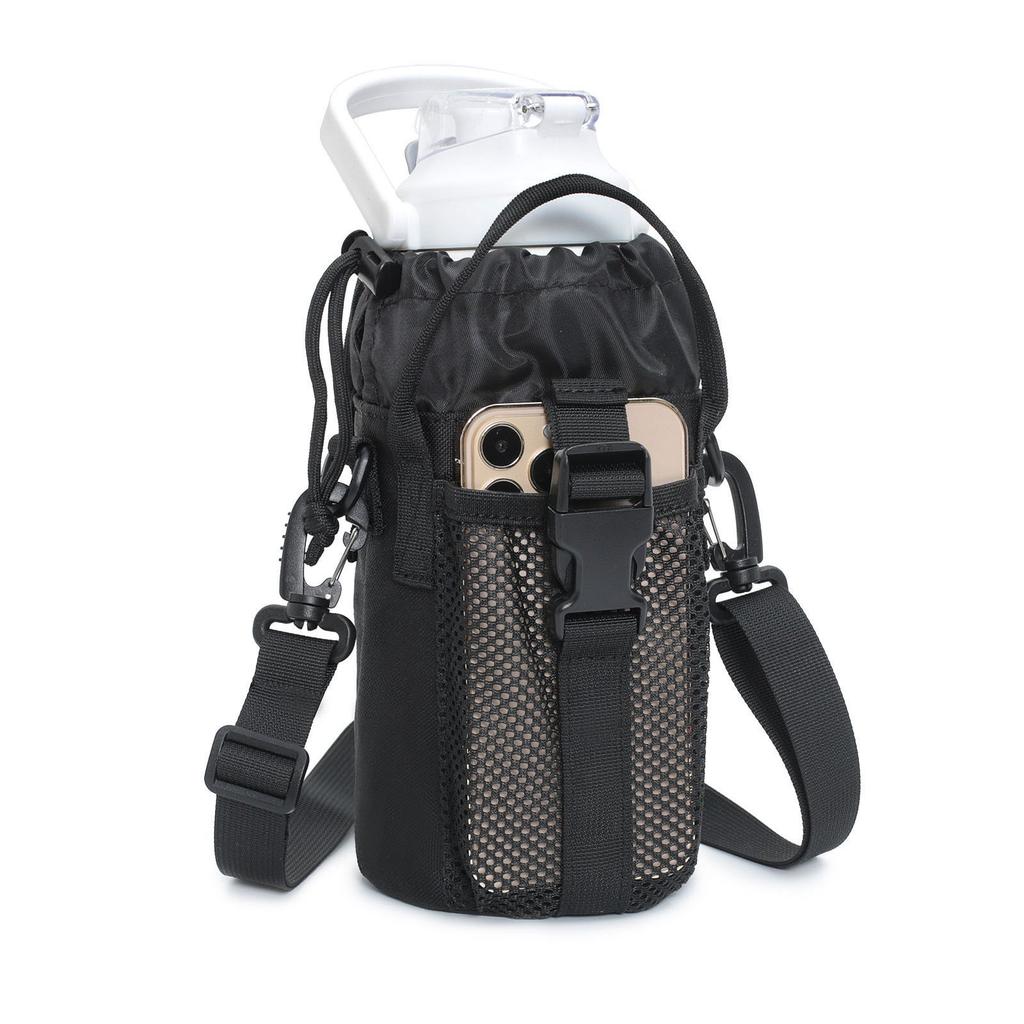 Портативный термочехол для бутылки с водой с регулируемым ремешком и сетчатым боковым карманом для походов на открытом воздухе, кемпинга, путешествий