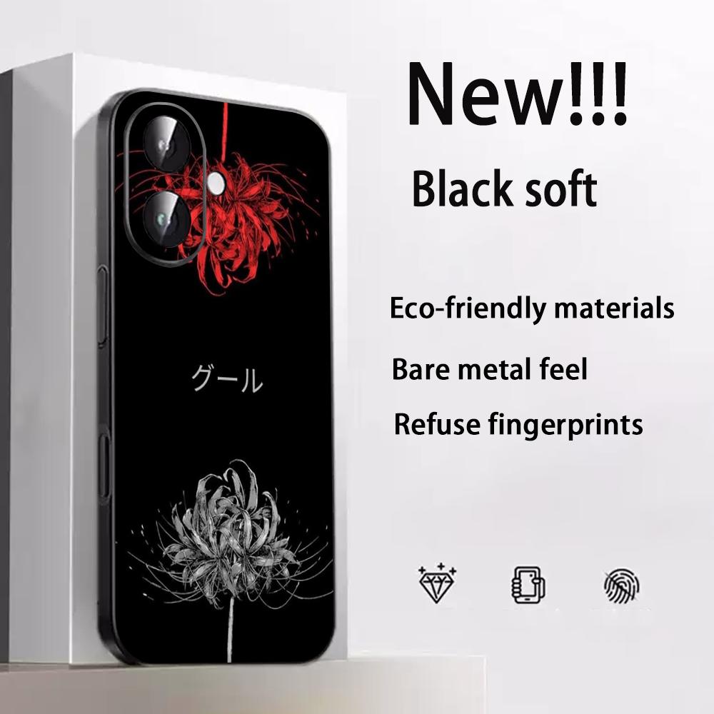 Арт Красные паучьи лилии дизайн Япония Чехол для телефона Для iPhone 17 16 e 15 14 13 12 Plus Mini Pro Max Мягкий черный Ударопрочный чехол