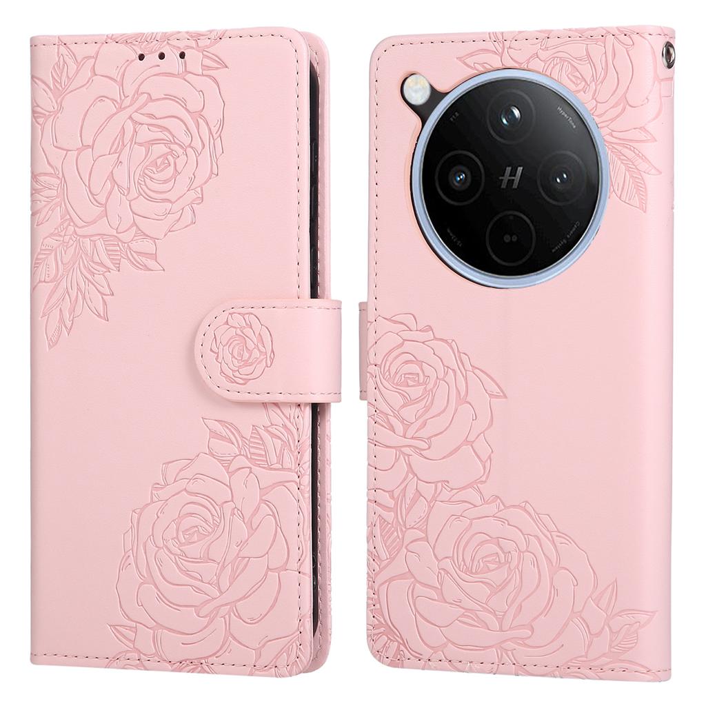 For Oppo Find X8 5G Case Rose Flower PU Leather Wallet Phone Cover with 3 Card Slots/Wrist Strap