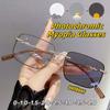 Retro Frameless Photochromic Myopia Glasses Anti-Blue Light Ultra Light Comfortable Near Sight Eyeglasses Diopter 0 TO -4.0