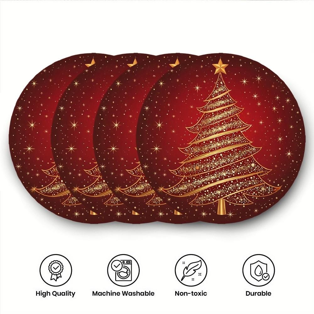 4pcs Coaster Christmas Table Placemat Snowman Elk Round Dining Mat Xmas Table Mat Table Setting