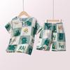 Slim Fit Summer Cotton Silk Pajama Set - Short Sleeve & Shorts for Kids, Boys, Girls- Parent-Child Homewear
