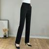 Women Suit Pants Mid-rise Button Zipper Fly Solid Color Suit Trousers with Pockets Straight Regular Fit Dress Pants