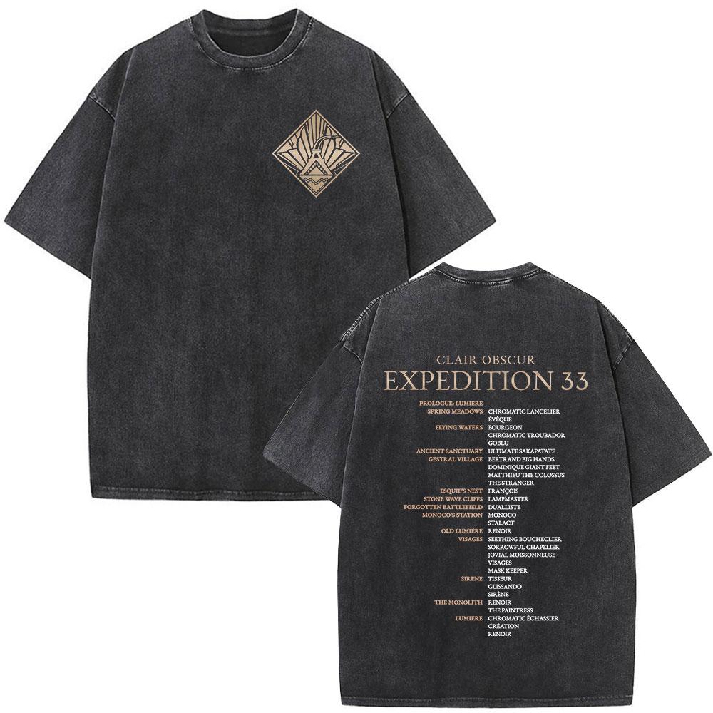 Esquie Game Clair Obscur Expedition Washed T Shirts Men Women Clothing Fashion Retro Oversized ONeck Short Sleeve Tshirts