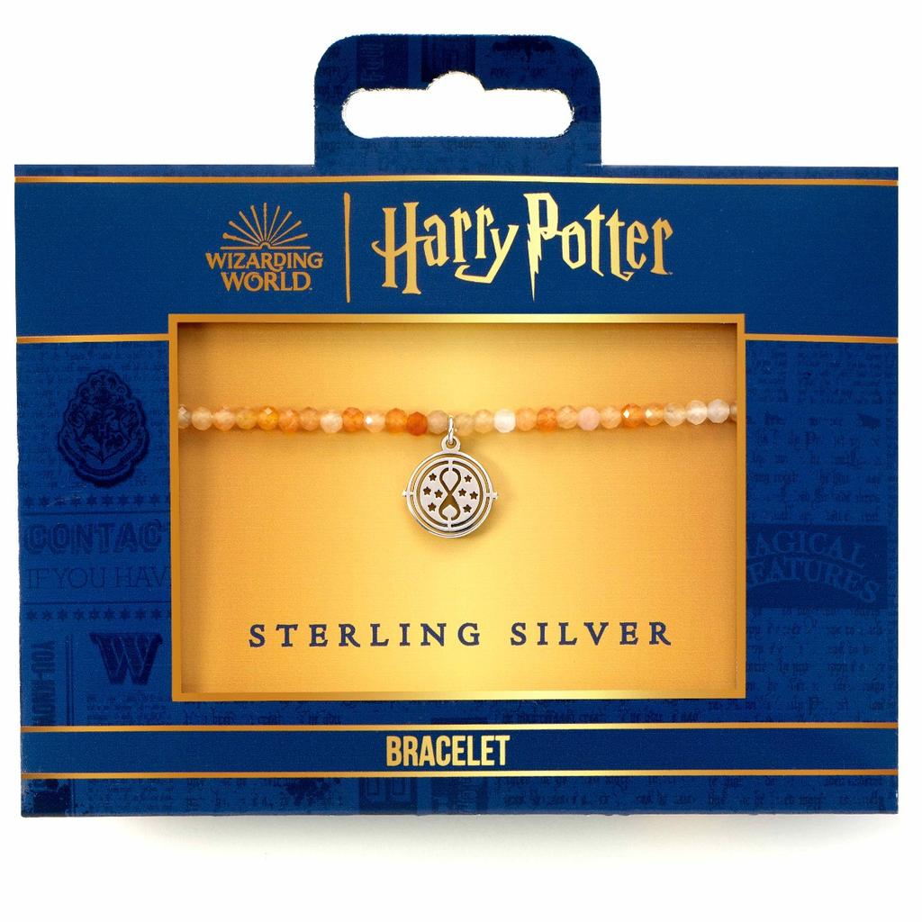 Harry Potter semi Precious stone bracelet with sterling silver Time Turner charm