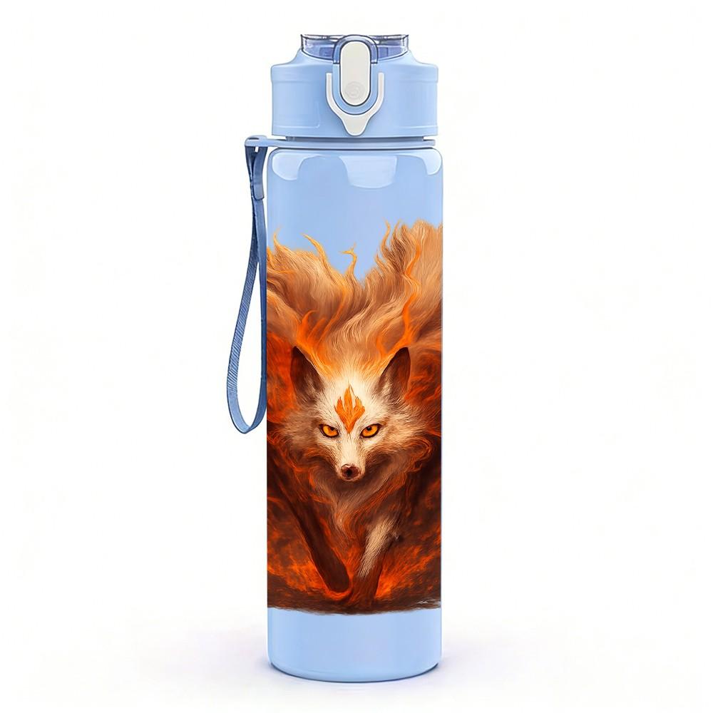 1PC Furry Orange Fox Head Portrait Print 750ml Color Plastic Sports Water Bottle Leakproof Flip Straw Lid Suitable for Sports Office Home Use