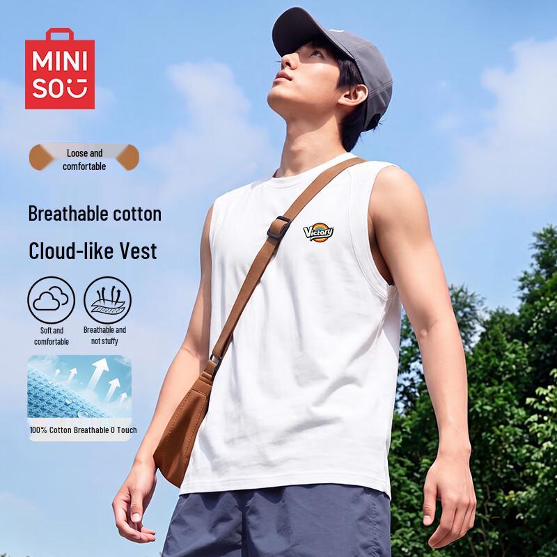 MINISO Мужская ретро хлопковая майка без рукавов для фитнеса