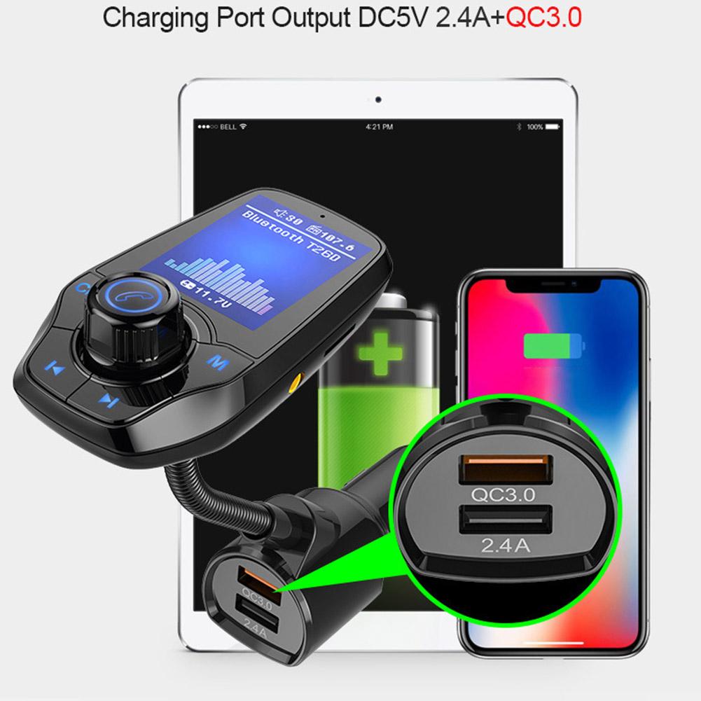 Автомобильное зарядное устройство для телефона без помощи рук T26D с большим цветным дисплеем, Bluetooth, MP3-музыкой, QC3 0, быстрое зарядное устройство для автомобиля