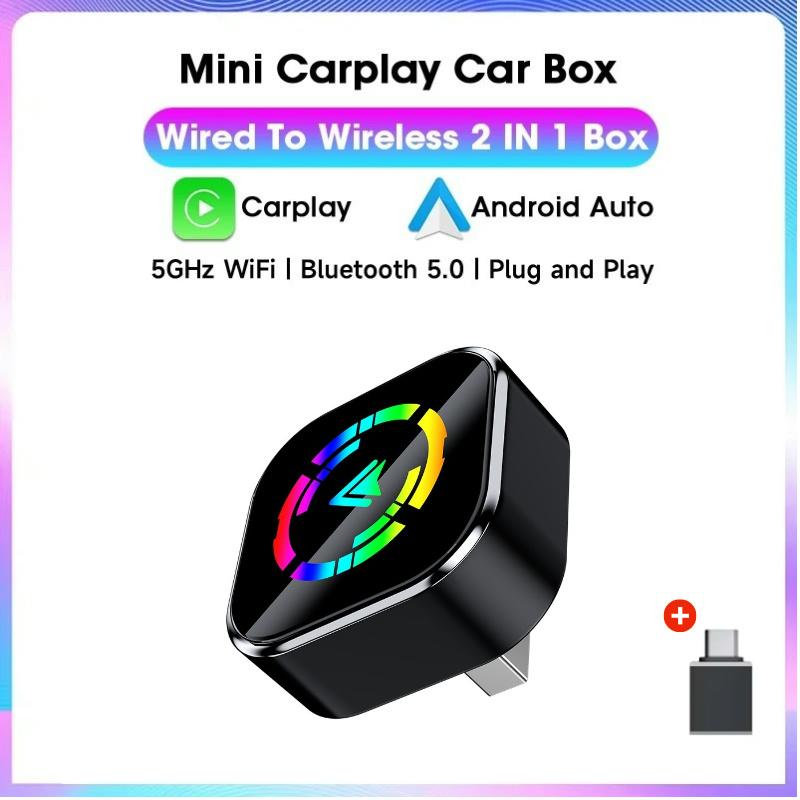 2 in 1 Mini Wireless CarPlay Adapter Android Auto Plug&Play Wireless Smart Car AI Box Intelligent Systems Car Accessories