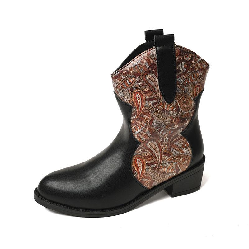 Большие повседневные короткие зимние ботинки с острым носком на толстом каблуке, осенне-зимние ботинки Martin средней высоты с принтом из искусственной кожи, размеры 35-43