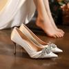 Французские туфли на высоком каблуке женские 2025 новый дизайн нишевые белые свадебные туфли туфли невесты Xiuhe свадебное платье двойного назначения одинарные туфли