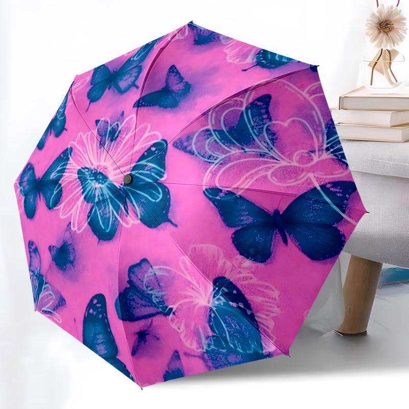 1pc Butterfly Floral Automatic Folding Umbrella - 8-Rib Automatic Open/Close, Large Canopy Birthday Festival Gift yy251217135