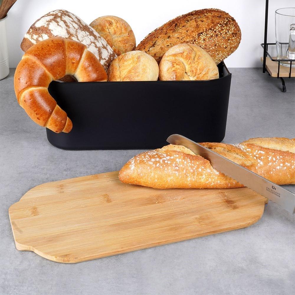 Black Bread Bin with Bamboo Lid 33cm