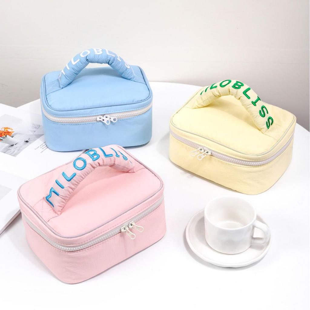 Korean Style Pastel Cotton-Filled Handbag Cosmetic & Travel Wash Bag