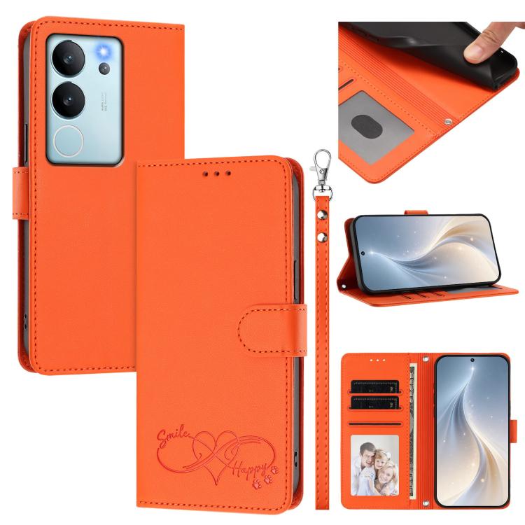 Happy Heart Pattern Magnetic Closure Vegan Leather Phone Case With Wrist Strap For vivo X200 FE