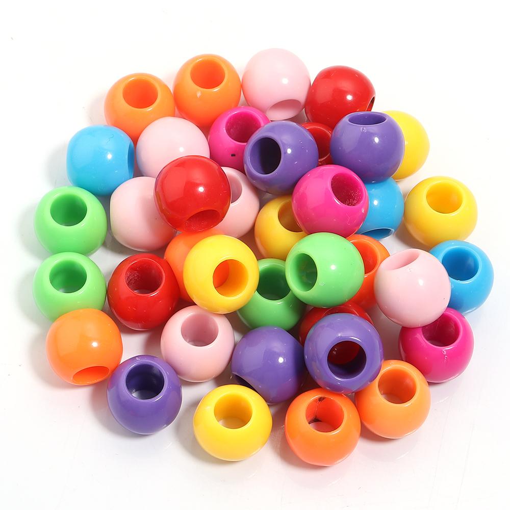 50pcs/lot 10 12 14mm Acrylic Big Hole Beads Multicolor Loose Spacer Round Beads For DIY Bracelet Earrings Jewelry Accessories