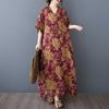 V-neck Retro Long Skirt Cotton Linen Dress