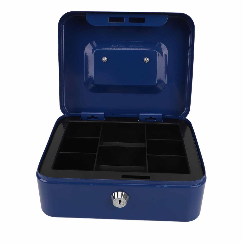 Маленький запирающийся денежный ящик Портативный двухслойный сейф Металлический ящик для денег для дома и офиса Синий