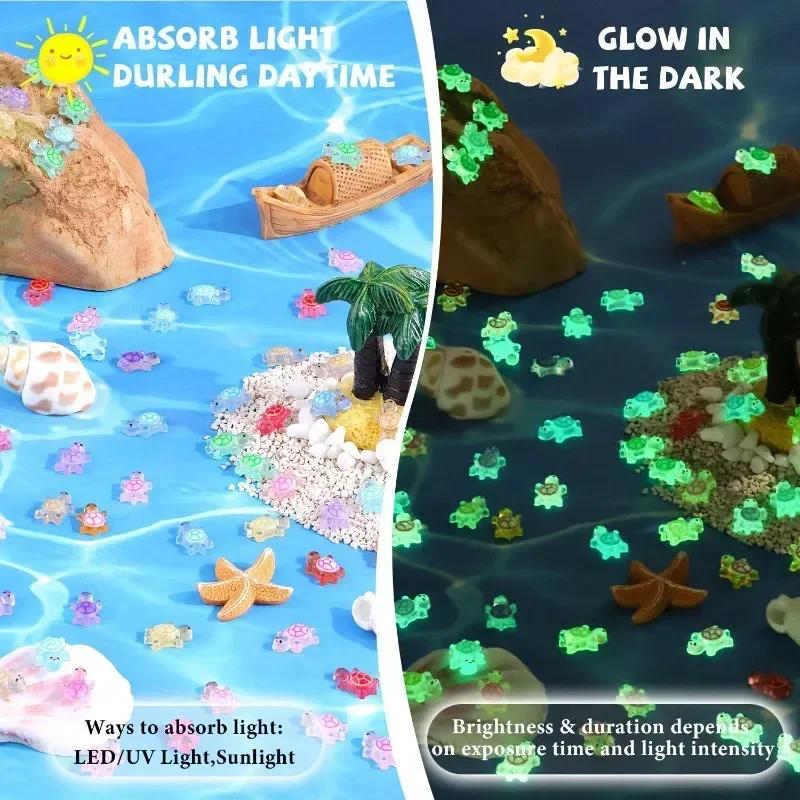300pcs Cute Mini Resin Turtles Self-Luminous Turtle Miniatures Resin Tiny Turtles Nails DIY Accessories Creative Gifts Toys