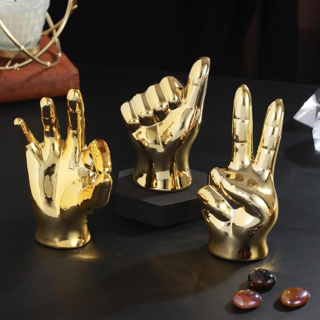 Set Of 3 Hand Sign Fantasy Showpiece Statue Collectible Figurines(Multi,Ceramic)Decorative Items For Home Decor Living Room Bedroom