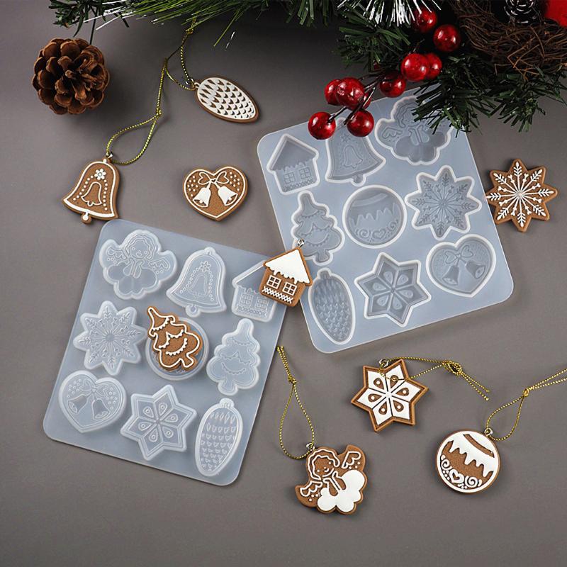 Christmas Elk Mold Christmas Tree Pendant Snowflake Keychain Decoration Car Pendant Silicone Mold for Party Decor
