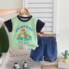 Комплект для мальчиков Детский топ с короткими рукавами и круглым вырезом + повседневные джинсовые шорты, комплект из двух предметов, милая одежда с героями мультфильмов для маленьких мальчиков