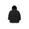 Solid Color Logo Hooded Drawstring Waist Mid-Length Down Jacket Unisex Outerwear Black FS2DJD4151F-BLK