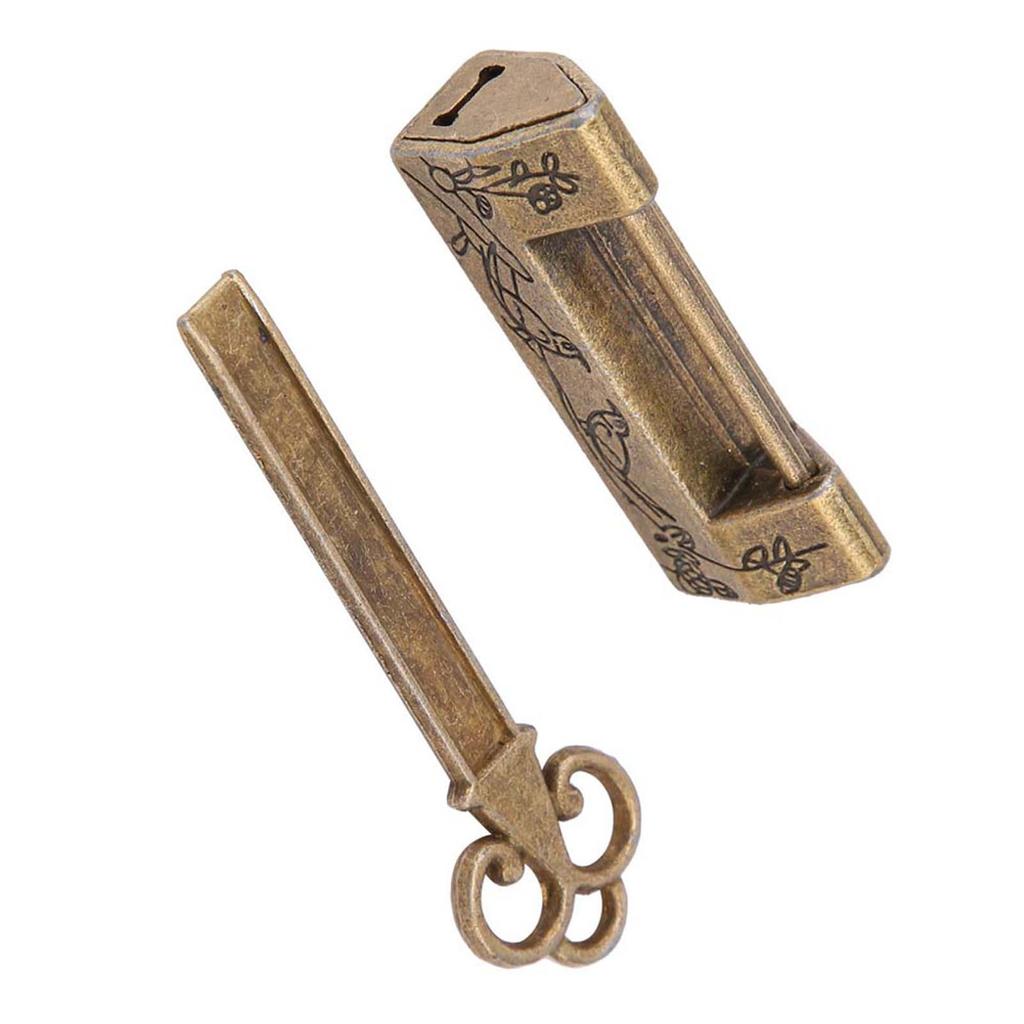 Mini Chinese Style Traditional Magpie Flowers Padlock Small Lock for Vintage Furniture Bronze