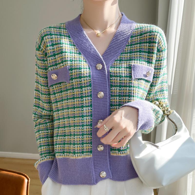 Весенне-осенний женский свитер, темпераментная куртка с длинными рукавами, вязаный кардиган с небольшим ароматом и v-образным вырезом