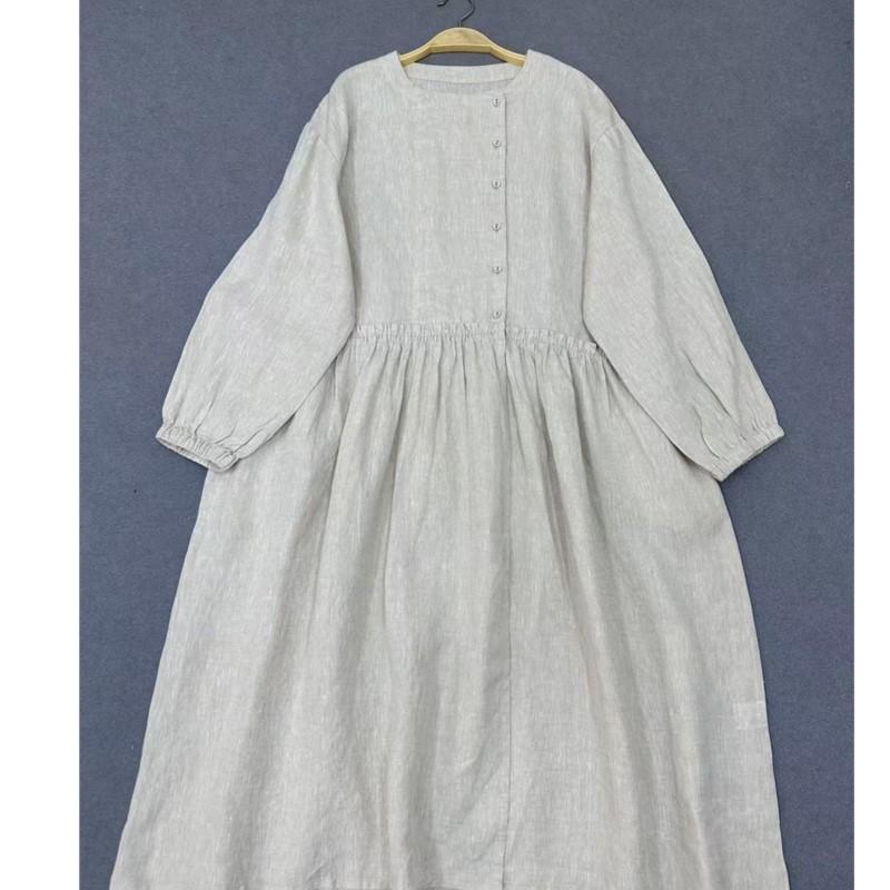 Johnature Весенне-осеннее платье с круглым вырезом и оборками для женщин, свободное повседневное винтажное платье для женщин