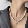 Европейская и американская мода, ожерелье из жемчуга с крестом, инкрустированным бриллиантами, кулон в индивидуальном стиле.