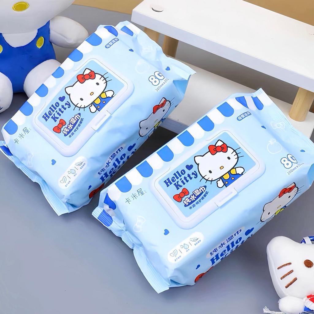 Влажные салфетки Sanrio Hello Kitty для малышей, 80 штук - Плотные одноразовые полотенца для очищения рук и рта