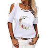 Women Fashion Off Shoulder Top Casual Round Neck Summer Tee Shirt Print Short Sleeve T-shirt