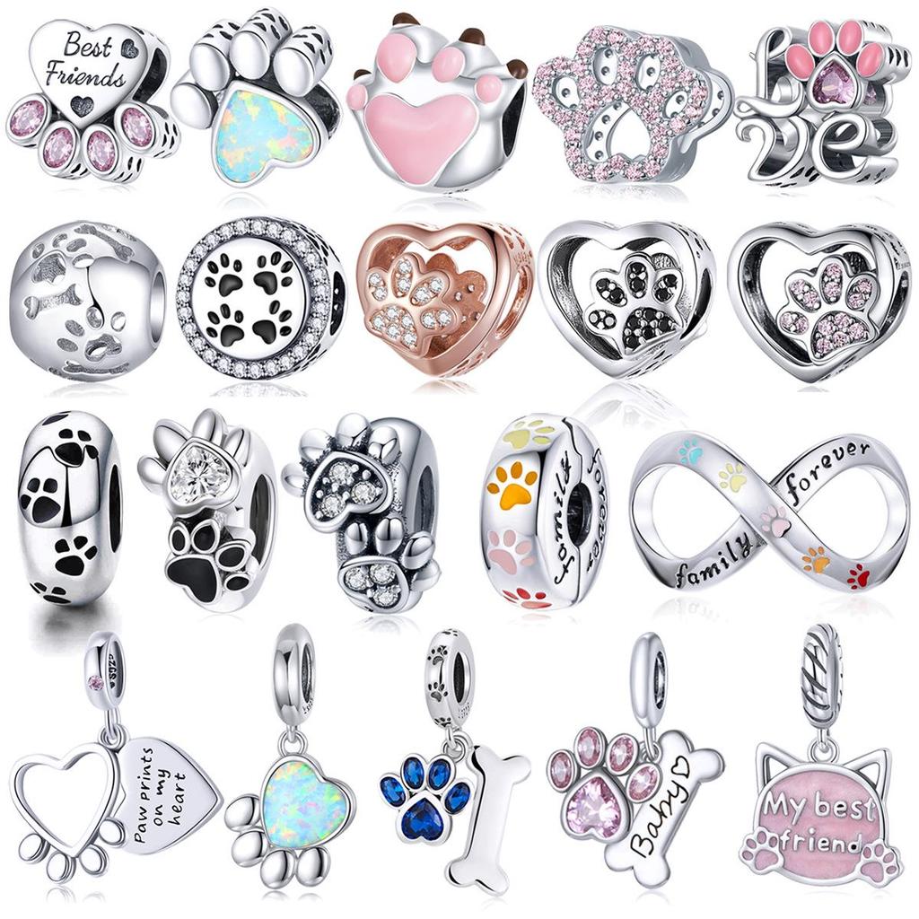 Yinziyun Cat Paw Print DIY Bracelet Spacer Beads: Cute S925 Sterling Silver Pet Imprint Collection