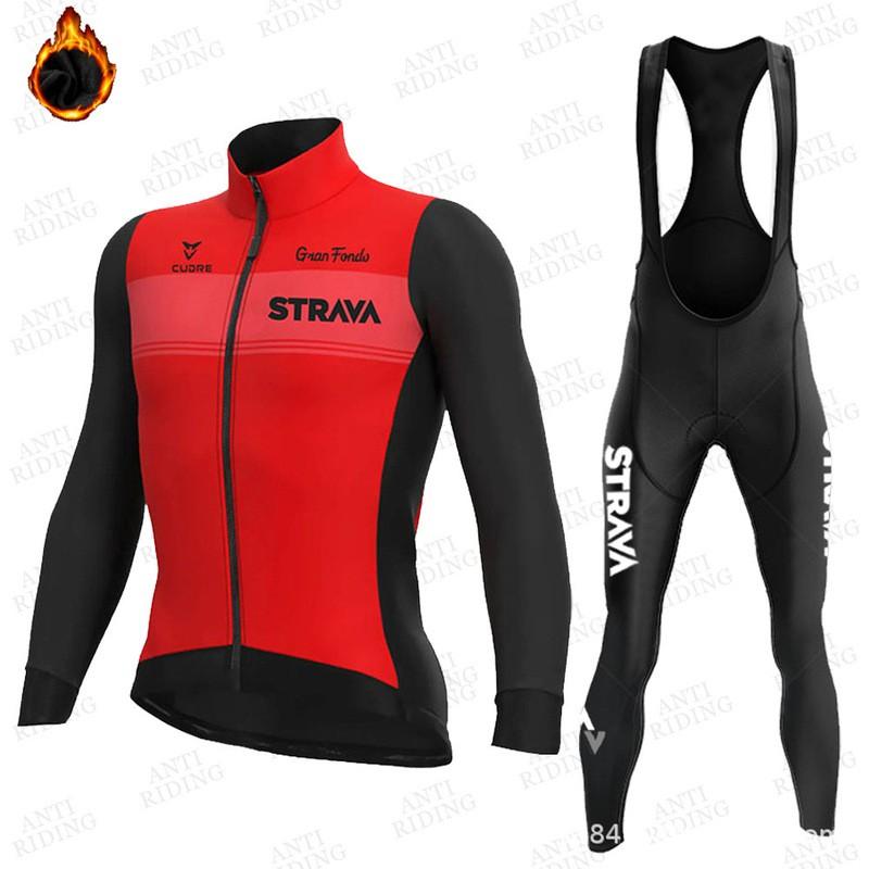 Fleece Cycling Jersey Set Winter Thermal Long Sleeve Bike Apparel Men Women Road Outfit