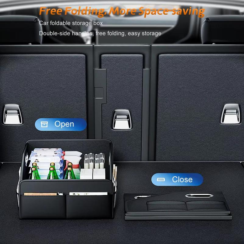 Foldable Storage Organizer - PU Leather Tote Box for Car Trunk, SUV, Home & Travel - Space-Saving Collapsible with Handles