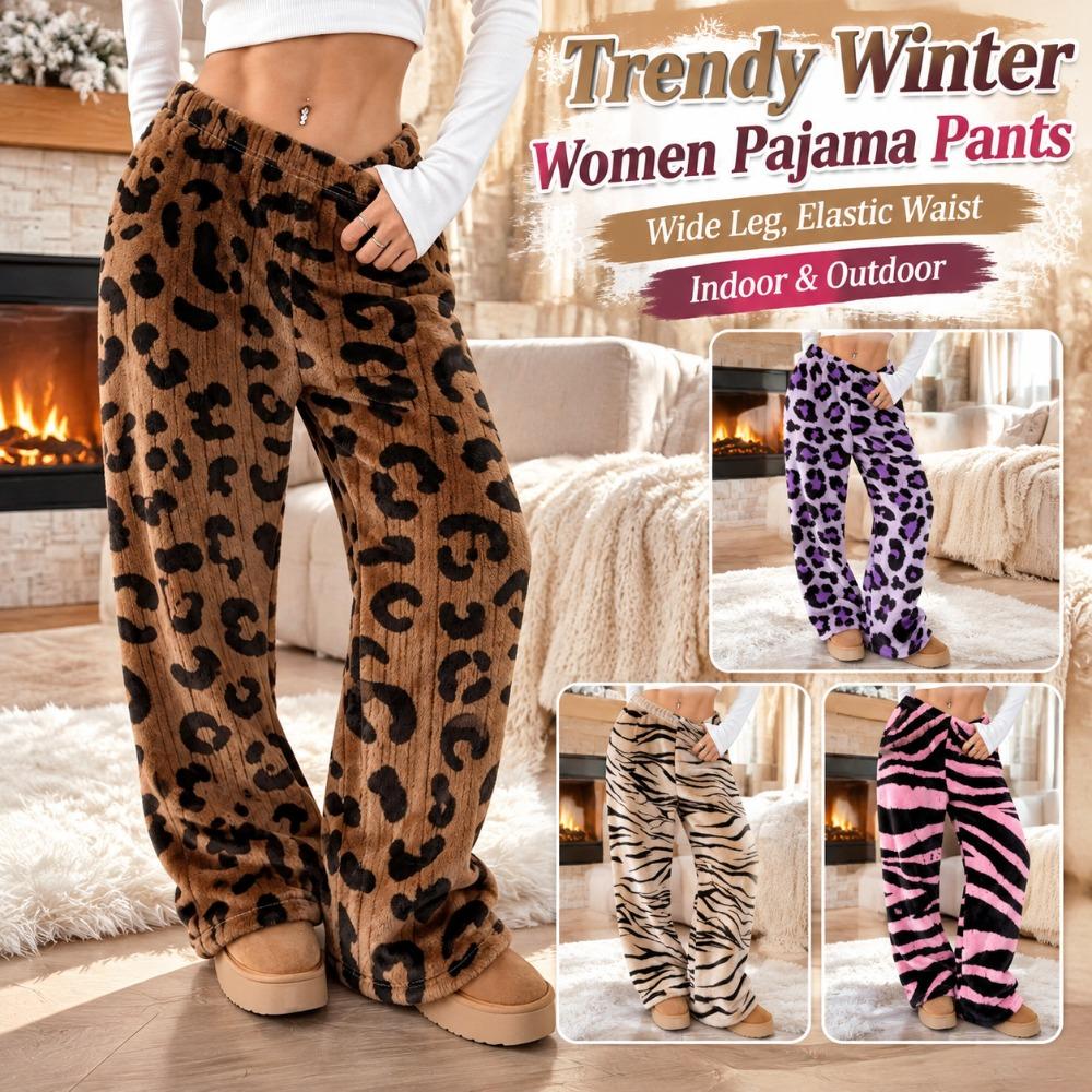 Wide Leg Women Pajama Pants Fuzzy Casual Plush Trousers Trendy Winter Home Pants Everyday Outfits