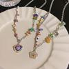 Бохо красочные бусины фиолетовое сердце кулон ожерелье для женщин девушка нерегулярные натуральный камень ключица цепочка Y2K ювелирные изделия аксессуары