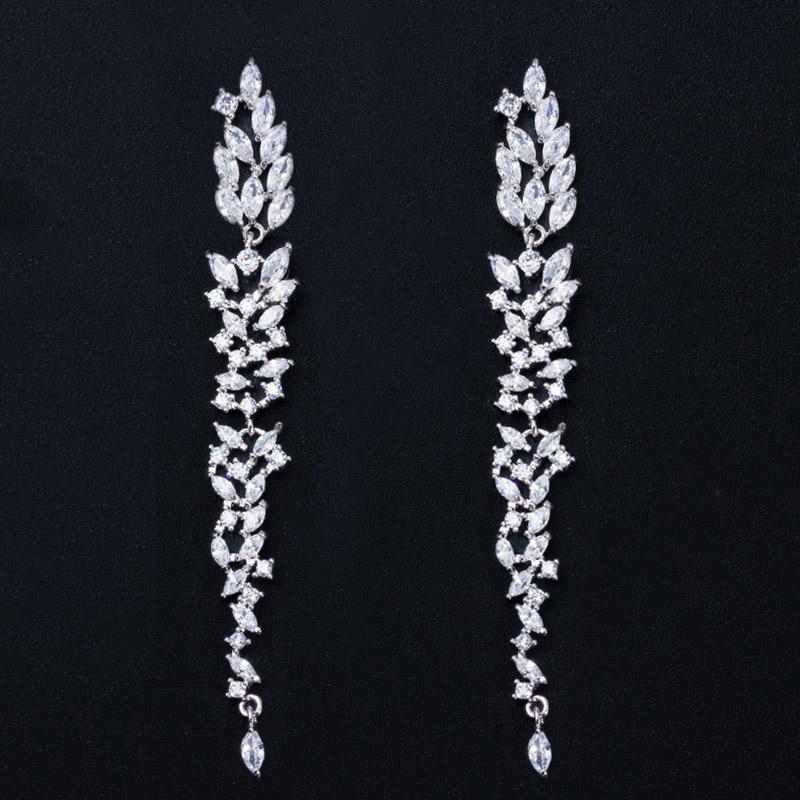 Изысканные свадебные серьги-капли CMM в виде листьев, длинные висячие серьги, ювелирные изделия с кубическим цирконием для женщин
