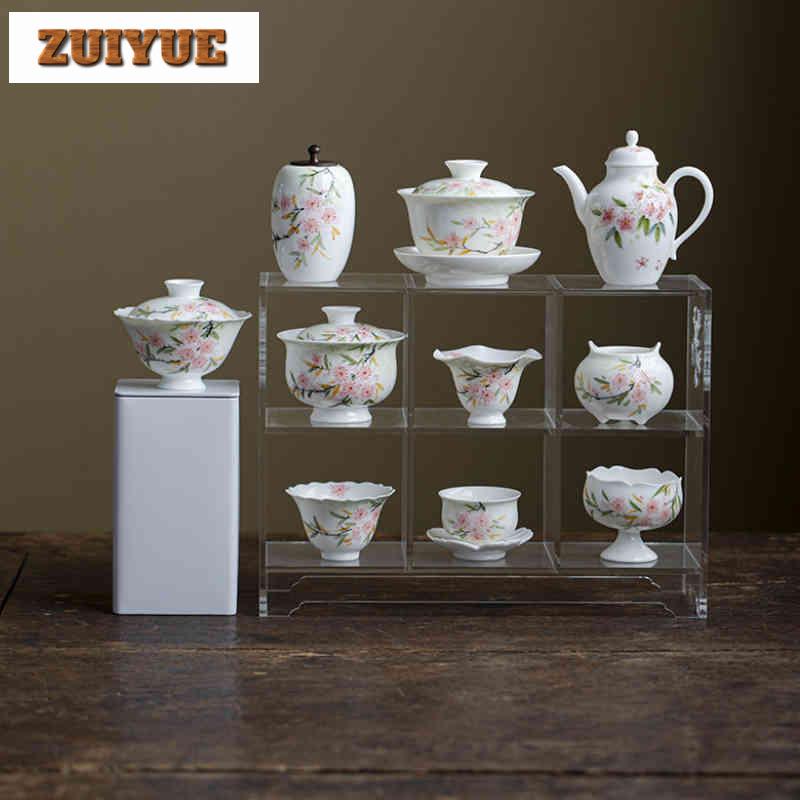 2pc/lot Hand-painted Peach Blossom Teacup Antique Tea Bowl Water Jug Tea-tasting Fragrance Cup Chazhan Master Cups Tea Set 70ml