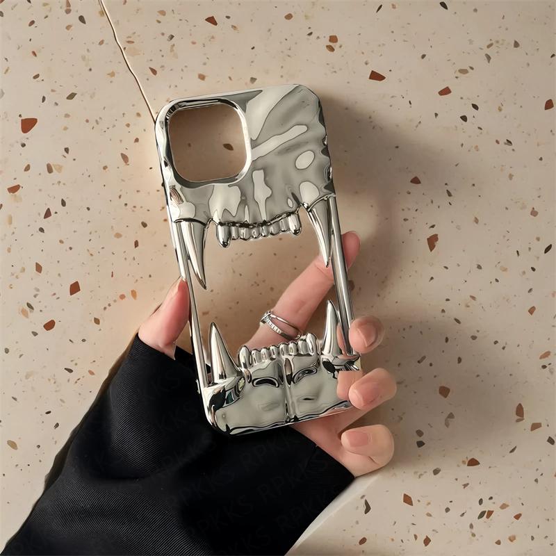 Luxury Plating 3D Canine Tooth Hollow Dissipate Heat Phone Case For iPhone 16 15 14 13 12 11 Pro Max Plus Shockproof Soft Cover