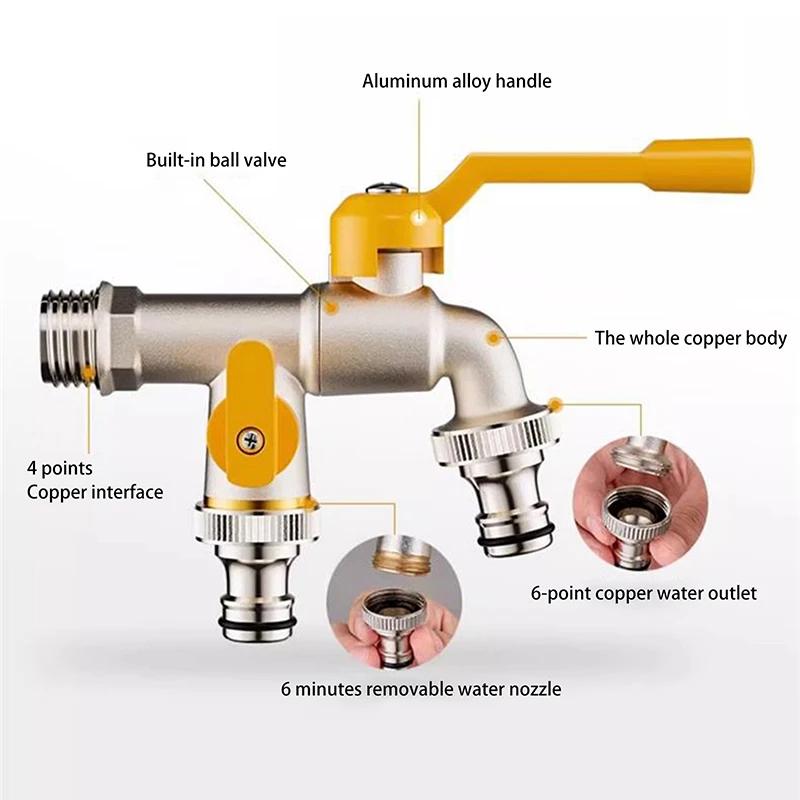 Garden Hose Tap Faucet Adapter 1/2'' 3/4'' IBC Water Tank Connector With 2 Outlets Irrigation Joint Replacement Fitting