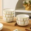 Fresh Green Wood Style Ceramic Rice & Noodle Bowl Set (6-piece)